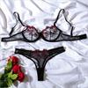 2pcs Set Sexy Bra Panties Set Mesh Push Up Bra Women Sweet Lace Flower Bra Girl