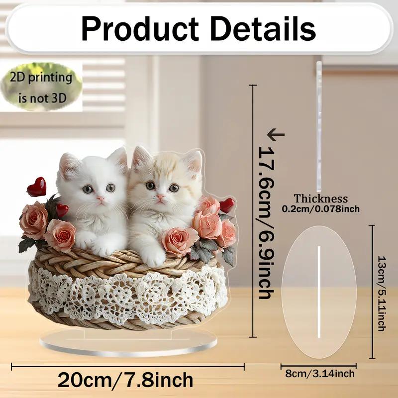 Bohemian Style Acrylic Cat Love Sculpture 2D Heart-Shaped Fantasy Desktop Decoration Clip Artistic Cat Theme Home Decor