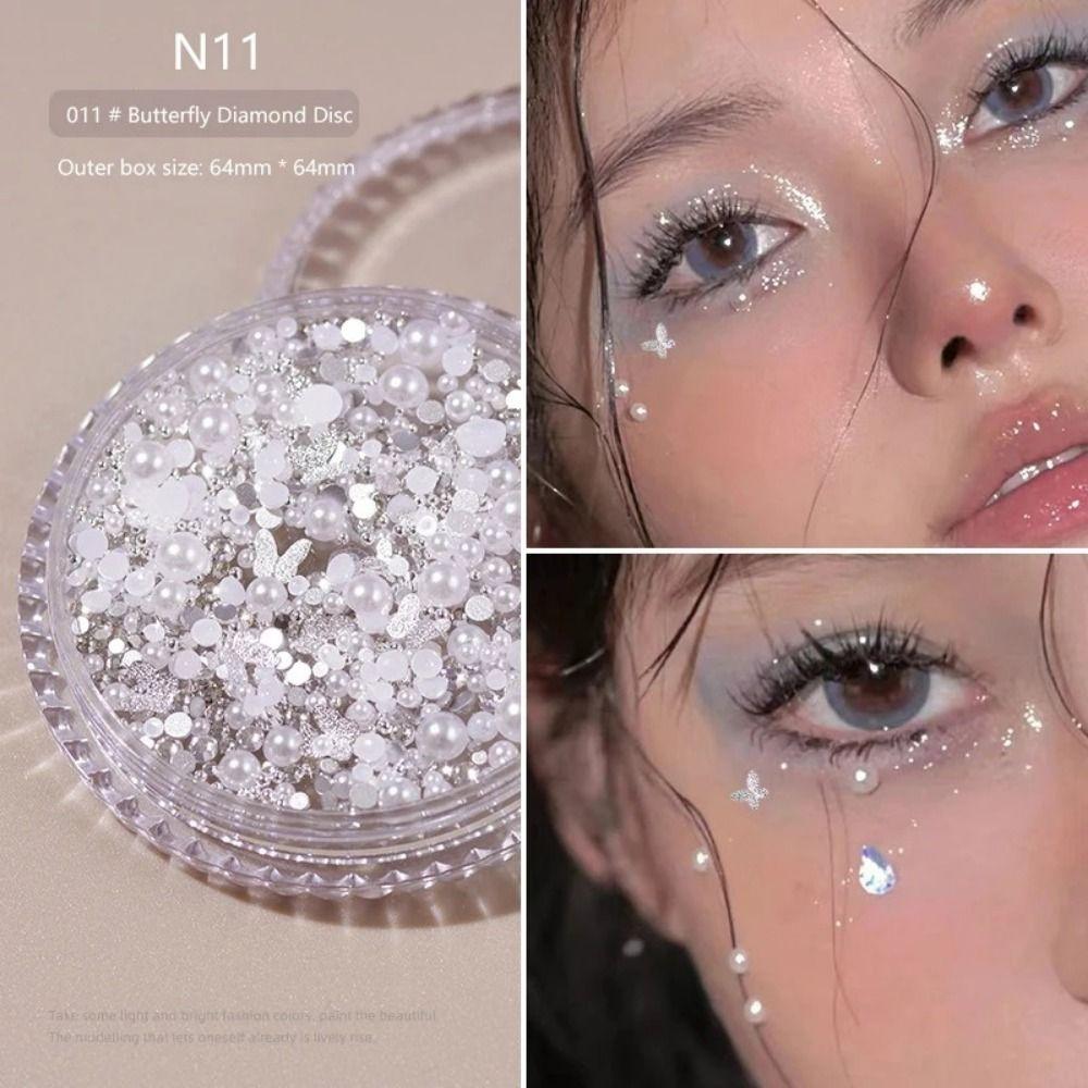1 Box Pearl 3D Rhinestones Sticker Flower Eyes Face Facial  Sticker  DIY Decoration