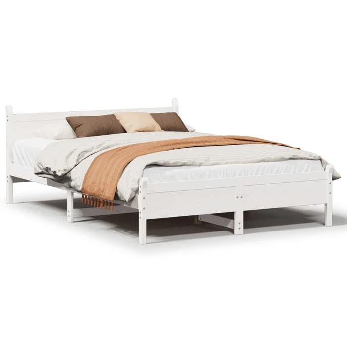 VidaXL Bed Frames Without Mattress White 120x200 Cm Solid Pine Wood, Bedroom Furniture, Slatted Base, Wooden Bed, 855595