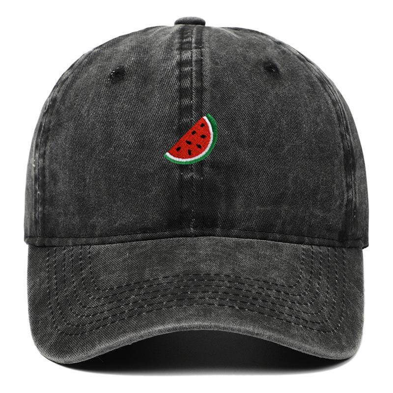 Watermelon Embroidered Vintage Washed Baseball Cap, Cute Fruit Print Adjustable Dad Hat, Casual Sun Hat for Women Men L чёрный