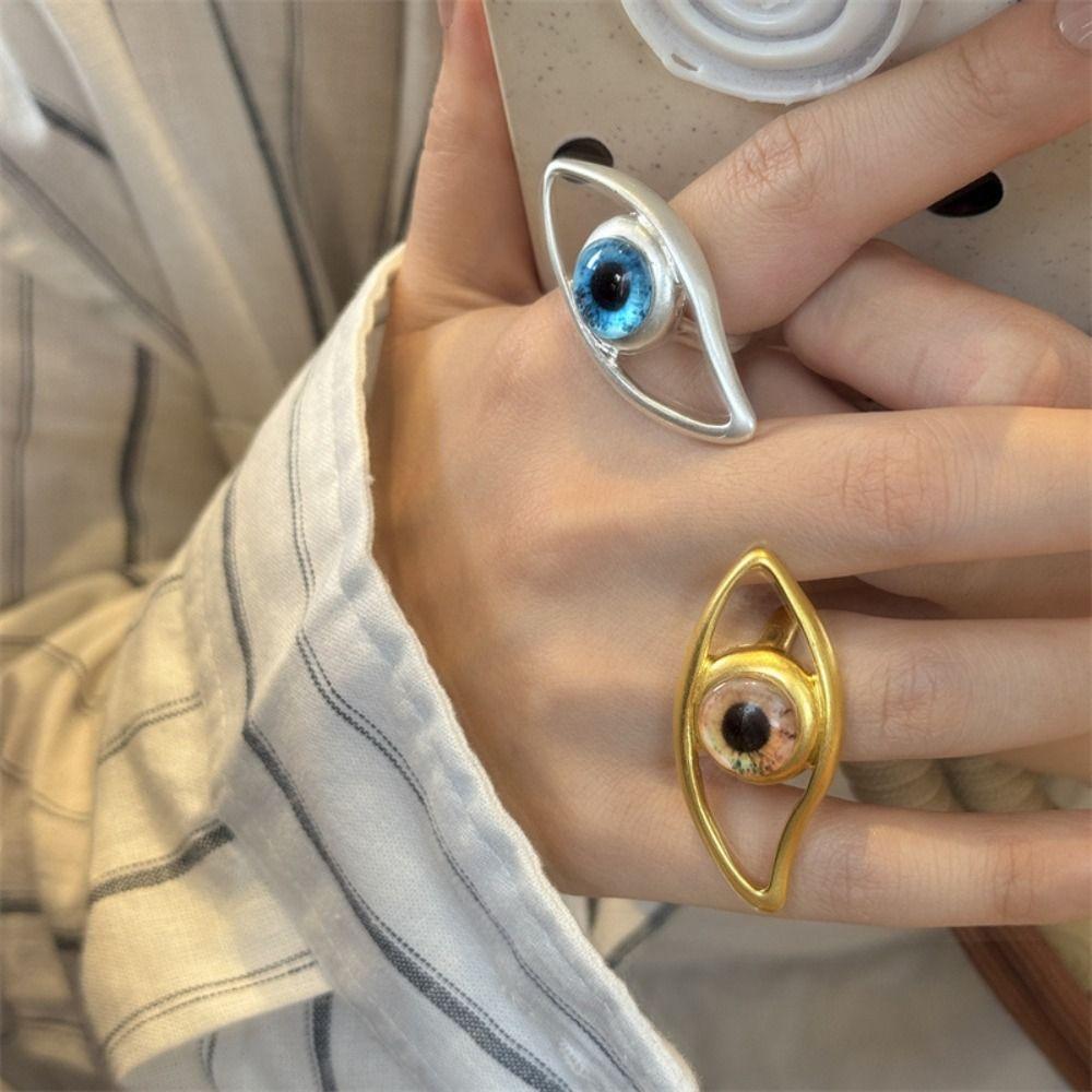 Koreanischer Stil Blaue Augen Finger Schnalle Geometrische Gothic Ringe Modedesign Dämonenaugen Ringe Paar