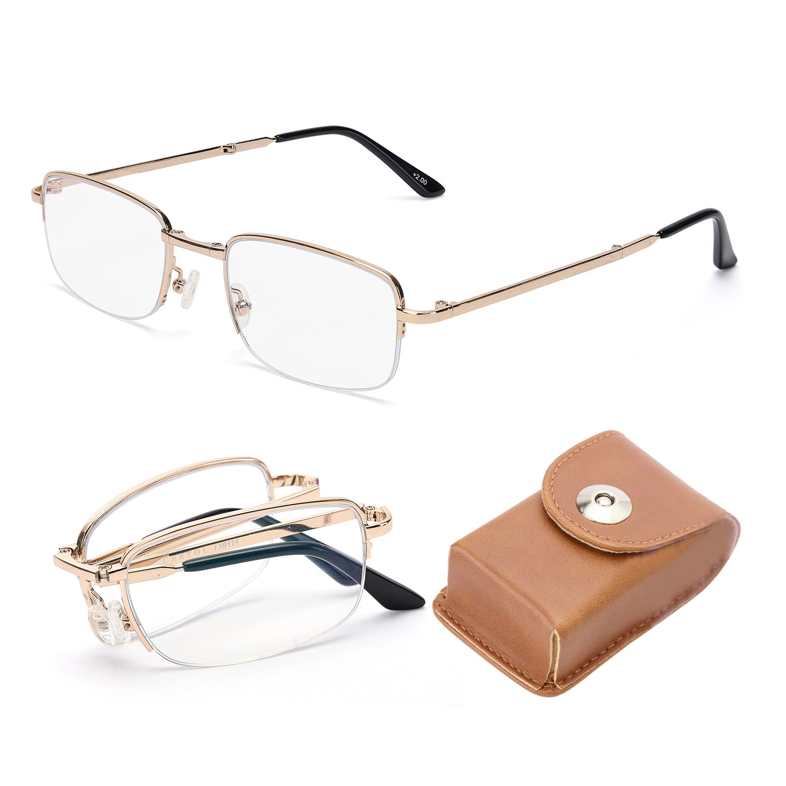 [CEETOL] Reading Glasses, Bifocal, Foldable, Compact, Progressive, Multifocal, Lightweight, Portable, Blue Light Cut, UV Cut, Stylish Reading Glasses,