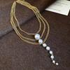 Fashion Chain Pearl Necklace For Women Baroque Pearl Metal Charm Pendant Necklaces Irregular Sweater Chain