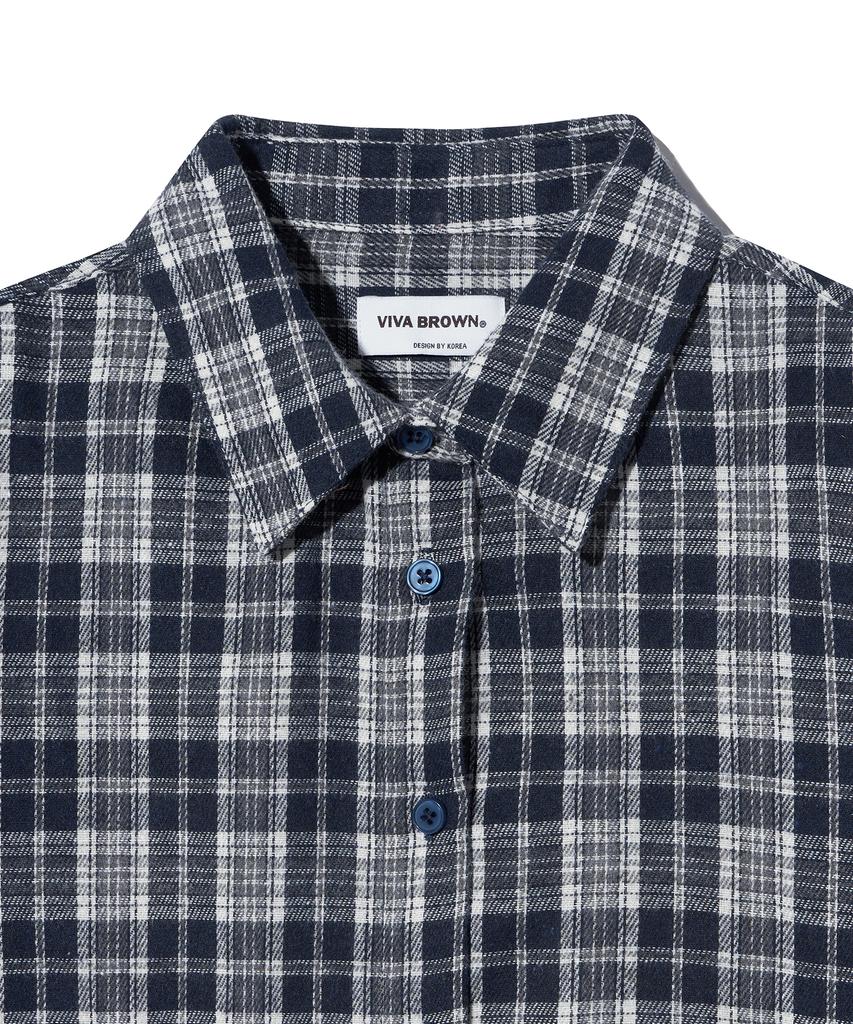 VIVABROWN 85-Viva077 Chess Slim Fit Long Sleeve Check Shirt Navy