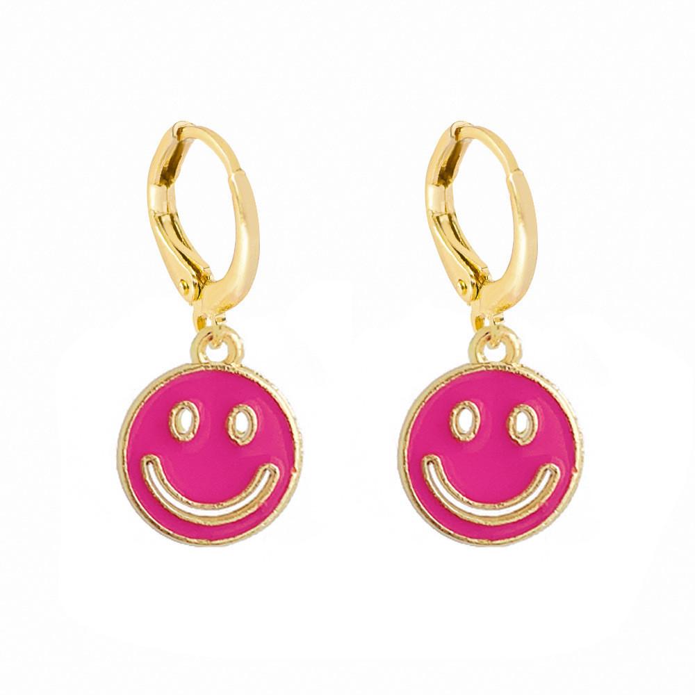 Stylish Smiley Face Earrings Colorful Alloy Geometric Shapes Perfect Gift