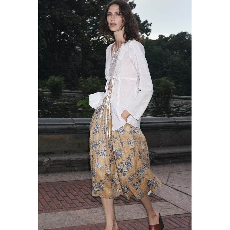 Zbzr Spring New Women Clothes Western Style Fashion Temperament Ramie Flower Print Skirt 8293020 715