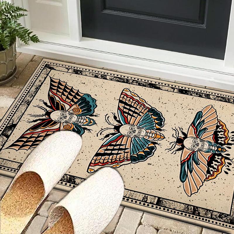 Gothic Moth And Skulls Office Rug Chair Mat, Entryway Carpet, Suitable for Front Door, Bedroom, Living Room, Desk, Holiday Gift
