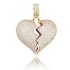 Heart Shaped Broken Pendant Couple Necklace Hip Hop Full Zircon Gold Colorful Two Tone Jewelry