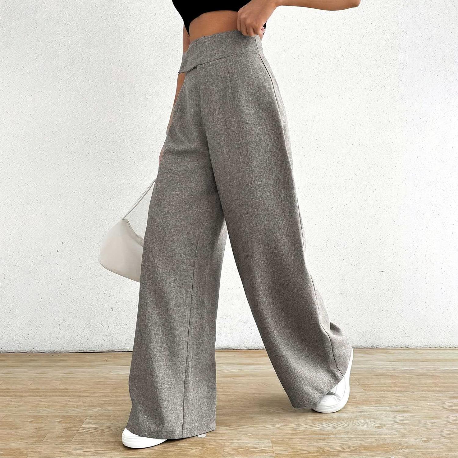 Women s High Waist Wide Leg Pants Flowy Casual Trousers Commuter Work Pants XS
