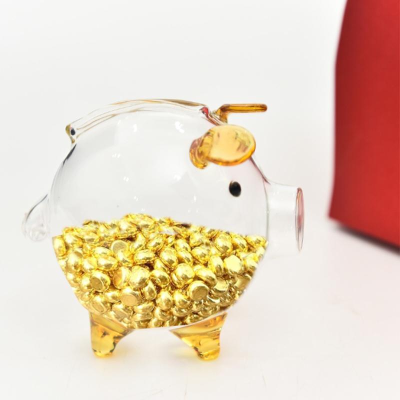 Mini Pig Money Jar Golden Beans Storage Box Transparent Piggy Bank Gold Glass Pig Ornaments Portable Coin Bank Saving Box Gift