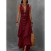 GMXIA Women's Fashion Summer Spring V-Neck Sleeveless Solid Color Print Casual Dresses