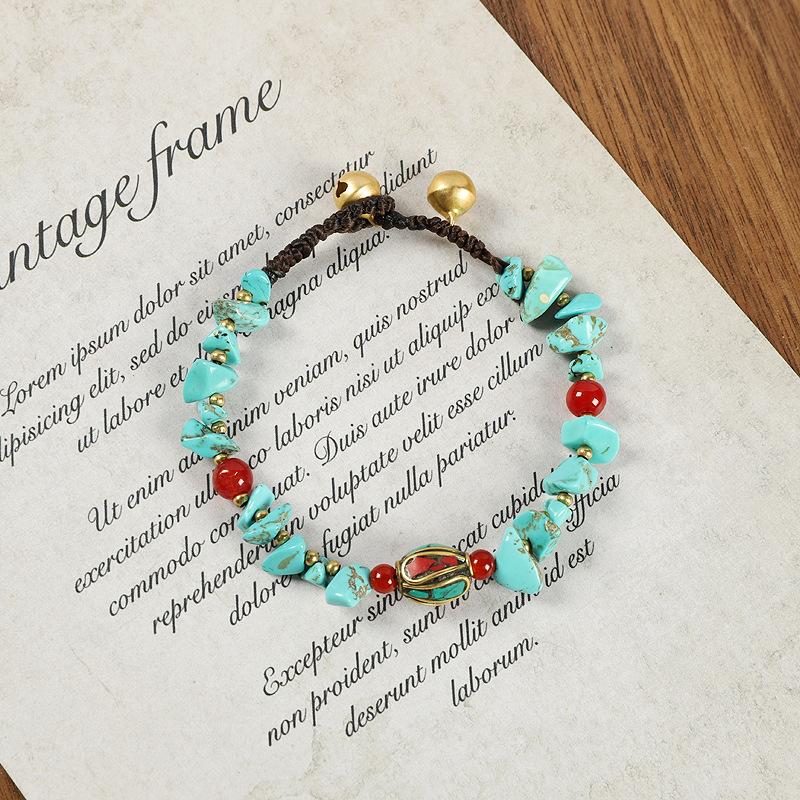 BLINGBAY Bracelet de Perles pour Femmes Rétro Népalais Bracelet de Perles de Cuivre Ancien pour Femmes Style Ethnique Tibétain Personnalité Simple Tressé Bleu Bracelet Cadeau