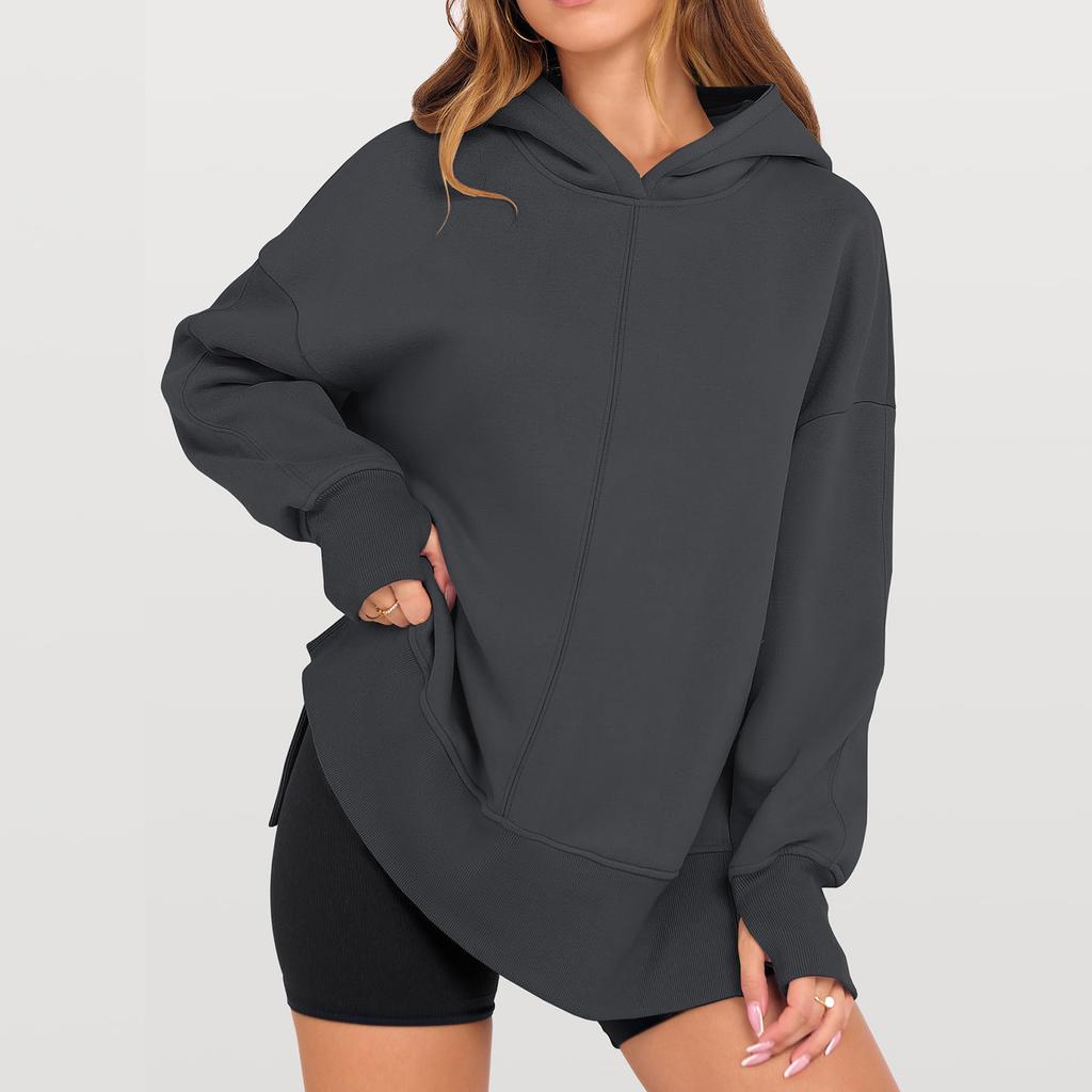 Women's Fashionable Solid Color Hooded Long Sleeved Sports Casual Pullover Sweatshirt Top