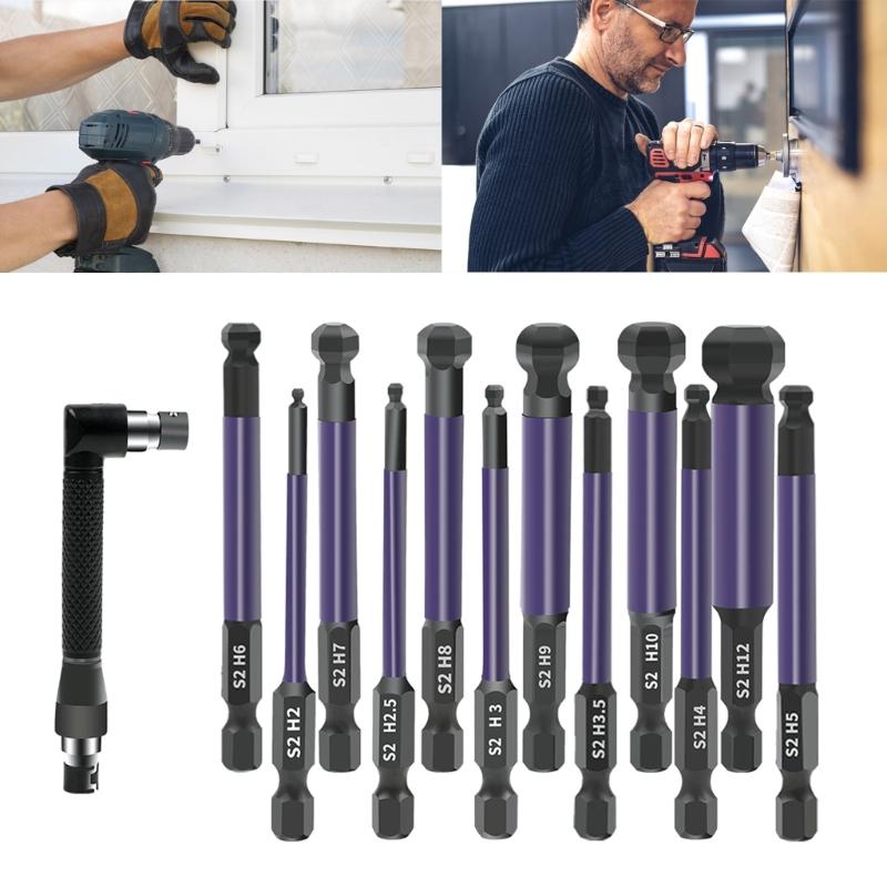 13Pcs Ball End Hex Screw Driver Bit 1/4inch Magnetic Hex Impact Wrenches Bit Set 2/2.5/3/3.5/4/5/6/7/8/9/10/12mm