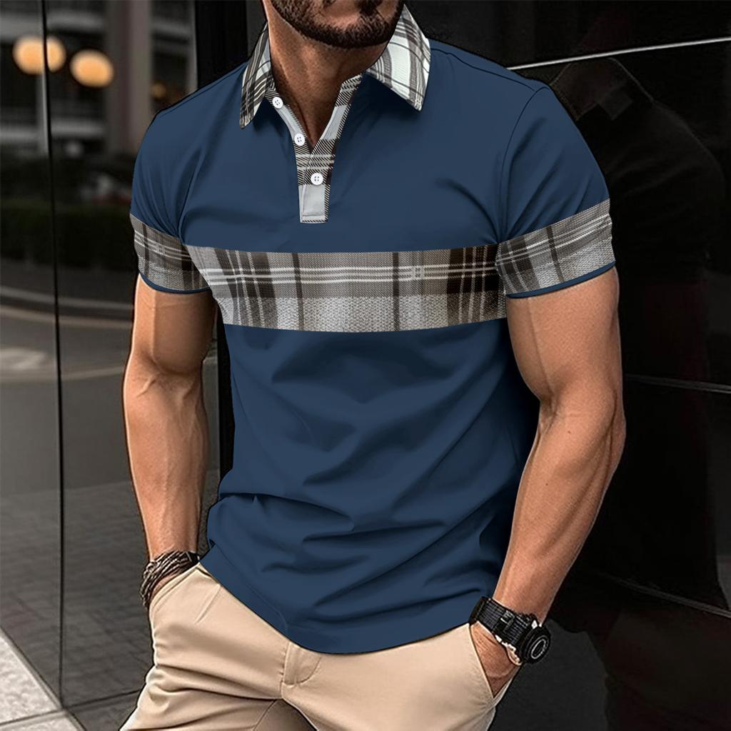 Summer New Arrival Men's Short-Sleeved Polo Shirt Printed Colour-Block Collared T-Shirt