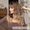Perucă 2025 Nouă Europeană Americană Maro Gradient Medie Lungă Ondulată - Breton Complet cu Design Păr Înrădăcinat, Stil Natural Full Cap, 5 Culori Disponibile