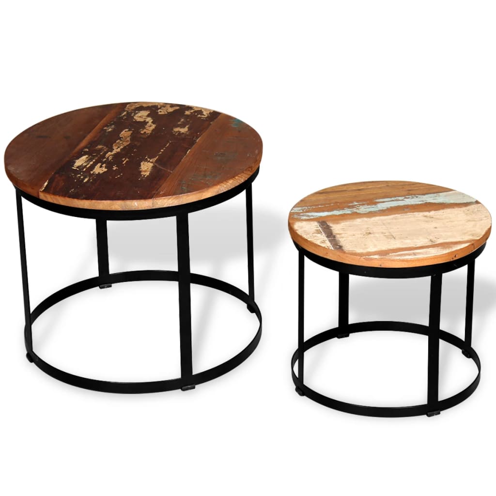 2 Piece Coffee Table Set Solid Reclaimed Wood Round 40 Cm 50 Cm