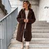 Herbst und Winter Dicke Langarm Revers Damenjacke Plus Size Plüsch Fleece Warme Lange Mäntel Damen Lockere Beiläufige Feste Damenjacken 24959