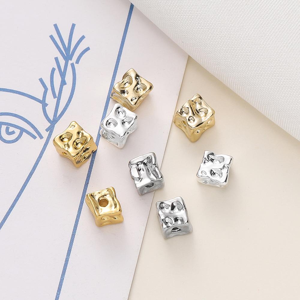 10Pcs/Lot 14/18K Gold Color Plated Brass Square Block Shape Spacer Beads For DIY Bracelet Jewelry Making Accessories
