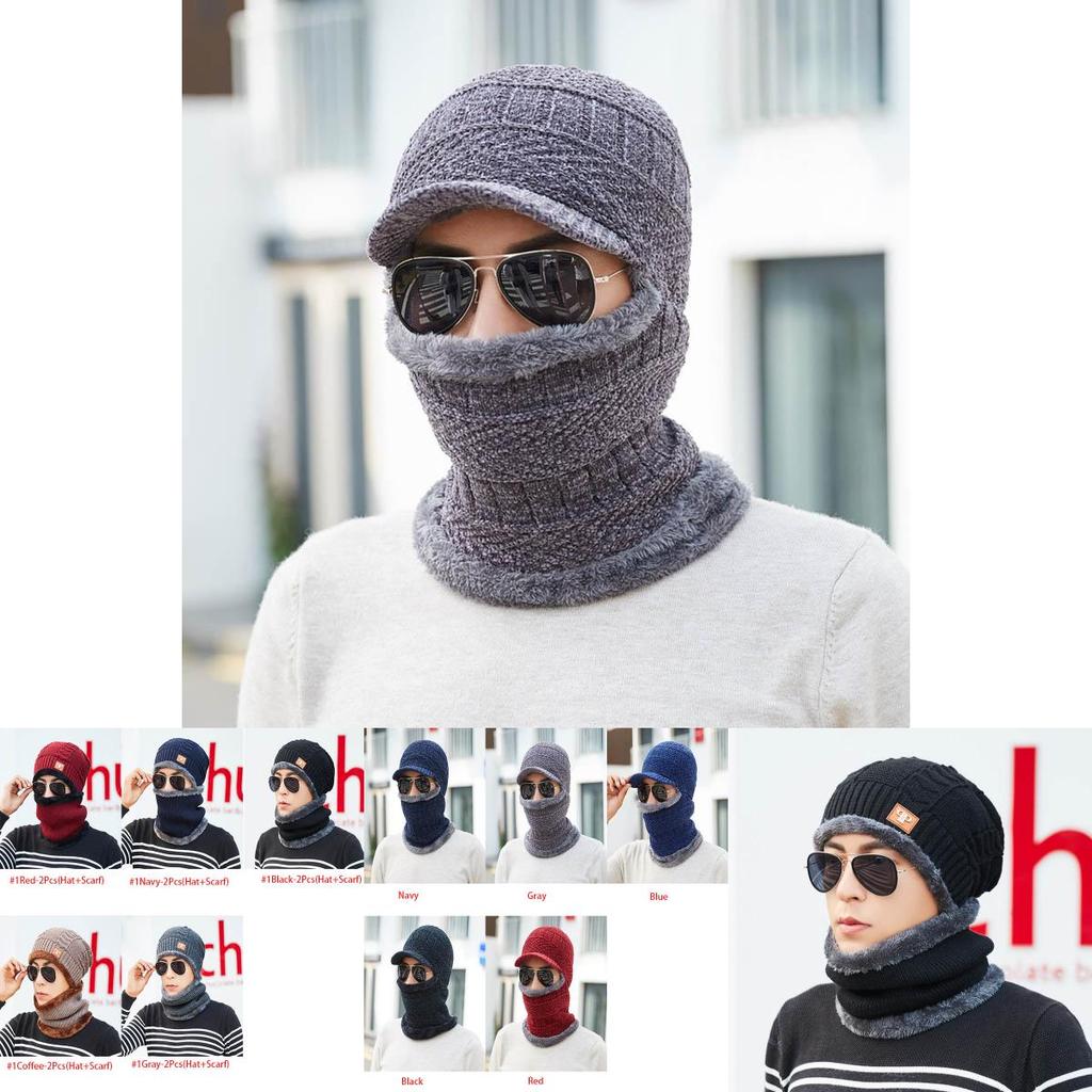 Cozy Winter Mens Women Warm Ski Beanie Cap Soft Wool Knit Snow Hat Skull Scarf