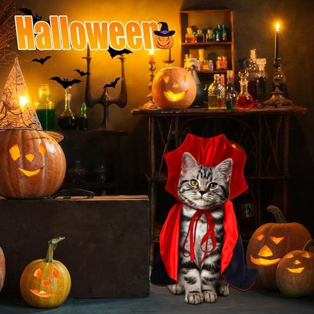Funny Stand-Collar Halloween Pet Cape Comfortable Double Sides Cat Cloak Adjustable Easy To Wear Dogs Wizard Outfit Animals