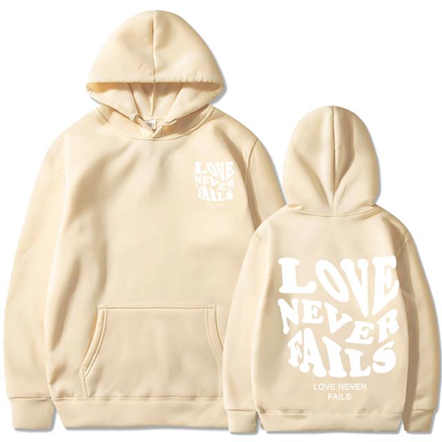 Love Never Fails Print Letter Hoodies Men/Women Sweatshirt Black Autumn Vintage Oversized Harajuku Loose Tops Casual Pullovers