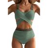 Women’s Front Cross Bikini Swimsuit, Sexy Tight-Fit Two-Piece Swimwear, Backless Tankini Bathing Suit