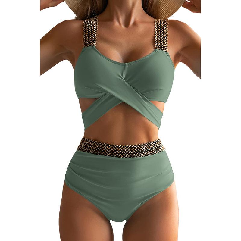 Women’s Front Cross Bikini Swimsuit, Sexy Tight-Fit Two-Piece Swimwear, Backless Tankini Bathing Suit