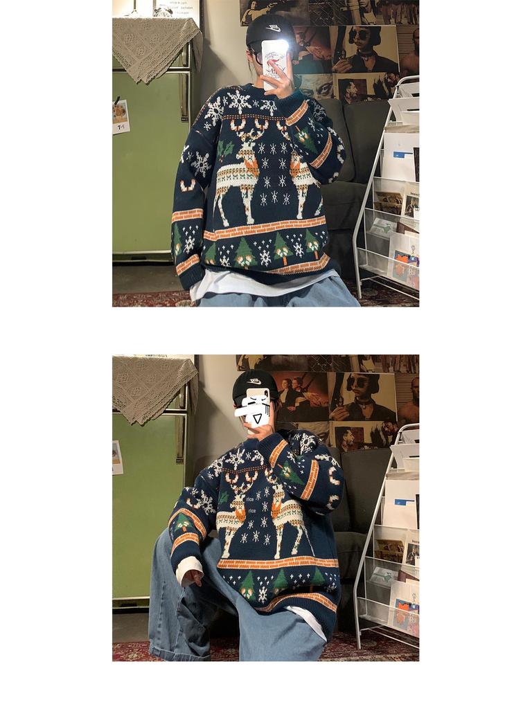 Men's Trendy Hong Kong Style Winter Christmas Loose Knit Pullover Sweater - Couple's Outfit
