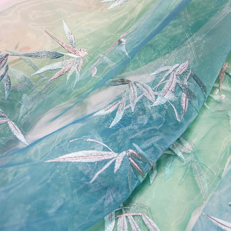 100x150cm Chinese classical style Printed bamboo leaf chiffon embroidery fabric For DIY hanfu shirts doll cloth