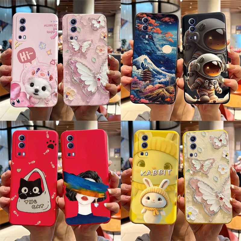 For Vivo Y72 5G Y52 5G Y75s 5G Phone Mask Back Cover 2024 Fashion Butterfly Astronaut Coque Capas For Vivo V2041 2053 Soft Case