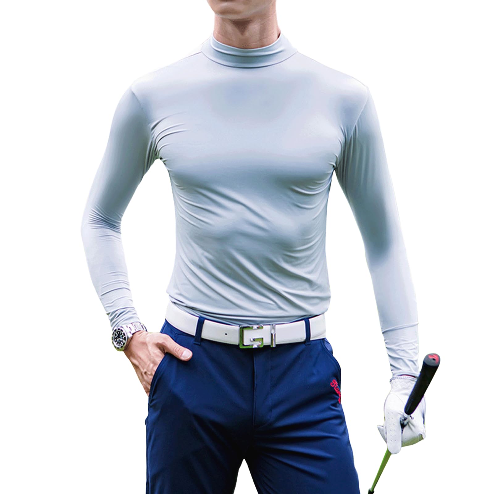 

Одежда для гольфа, нижнее белье для спорта с длинным рукавом, высокая компрессия, быстрое охлаждение, защита от УФ-излучения, тренировочная летняя одежда [Kayiyasu] Мужская, рашгард, мужская футболка, серый