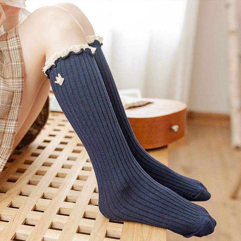 Girls Princess Lace Ruffle Knee High Socks Soft Cotton Long Tube Socks For Children Age 3-13 Years