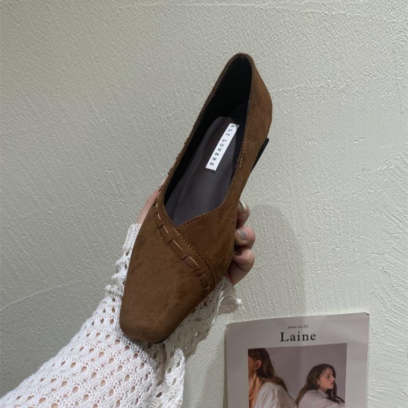 

Ретро стиль толстый каблук одинарные туфли детские женские туфли 2025 осень Мори женские квадратный носок мелкий вырез мягкая кожа средний каблук туфли-дудочки 40 коричневый