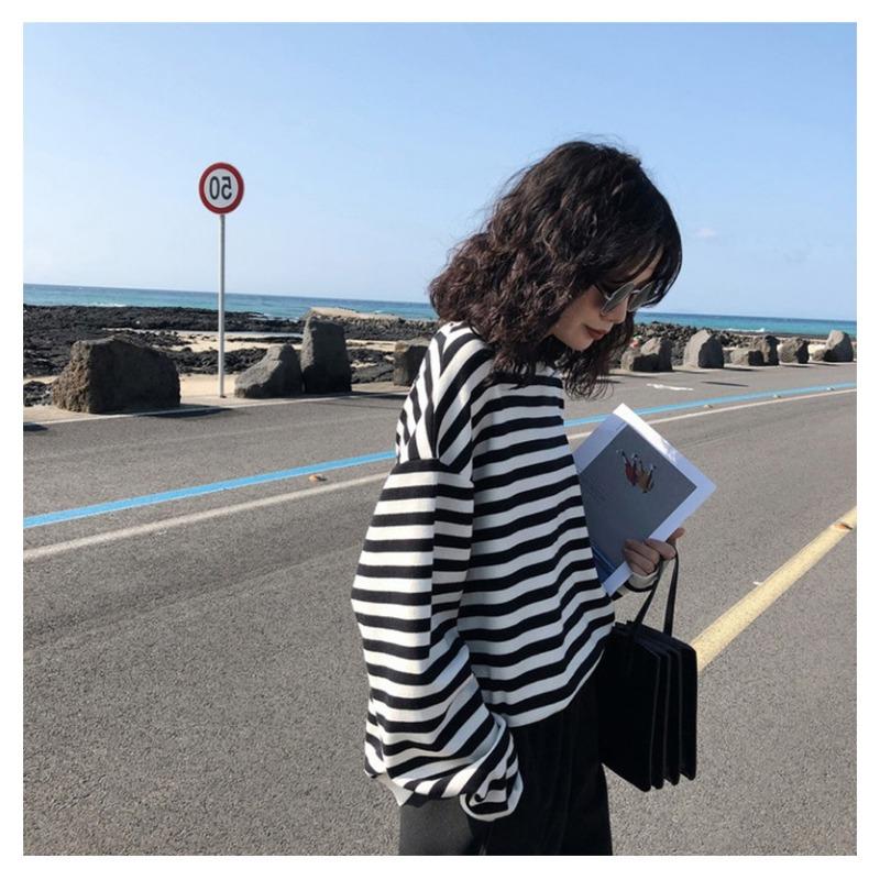 Striped Long Sleeved T-shirt Women's Hoodie Top