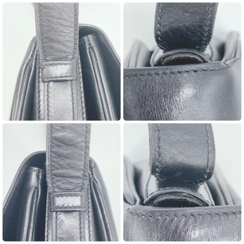 CELINE Vintage Macadam Triomphe Gold Hardware Flap One Semi Shoulder Bag Leather Black Women's Men's Unisex