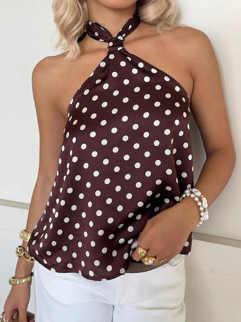 Women's 2026 Summer Polka Dot Halter Crop Top