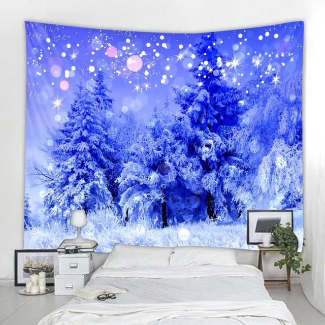 Wandteppich mit Weihnachtsschneeszene, Weihnachtsmann, Geschenk, Weihnachtsbaum, Wandbehang, Zimmer, Schlafzimmer, Schlafsaal, Ästhetik, Heimdekoration