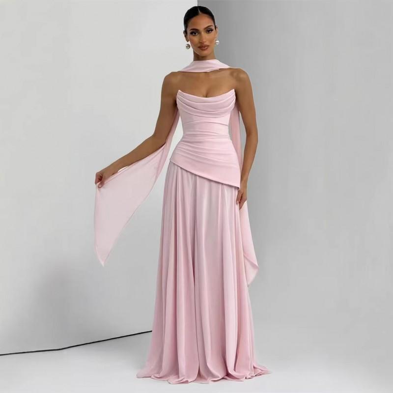 Elegant Off Shoulder Midi Dress With Tie Waist Slit Women