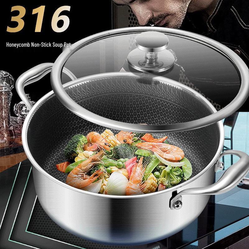 

Shengbangrong Stainless Steel Double-Ear Non-Stick Induction Cooker Pot for Steaming & Boiling 18CM with Transparent Lid [316 Upgraded Thickened]