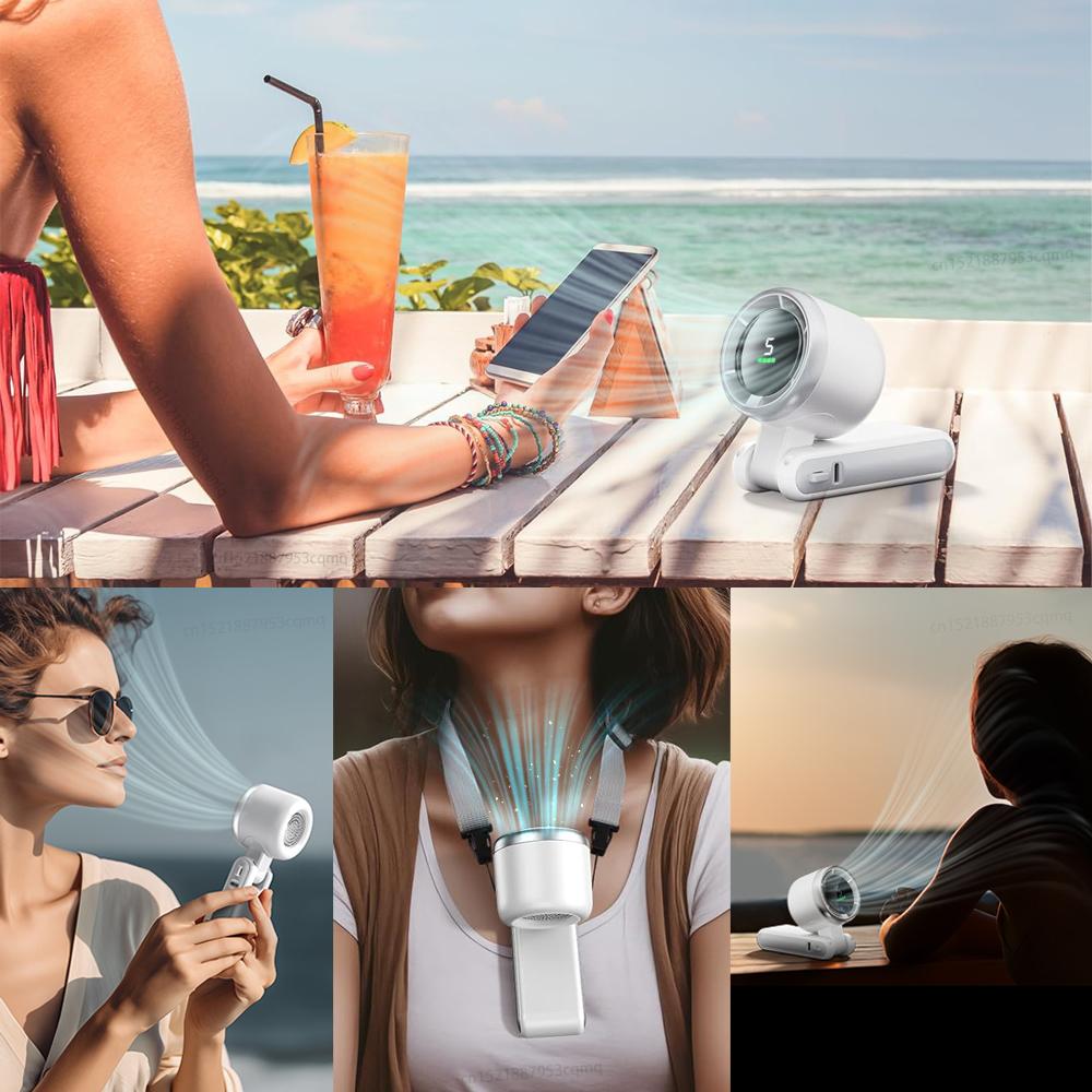 Portable Handheld Turbo Fan Mini Foldable Hanging Neck Fan 3600mAh Battery USB Reachargeable Personal Hand Small Fan with 5 Gear