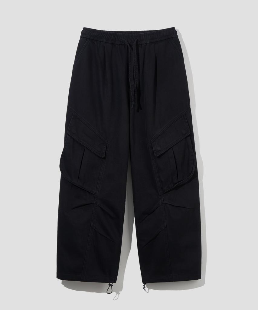 AGOD Vintage Washed Elastic Waist Cargo Pants [Black]