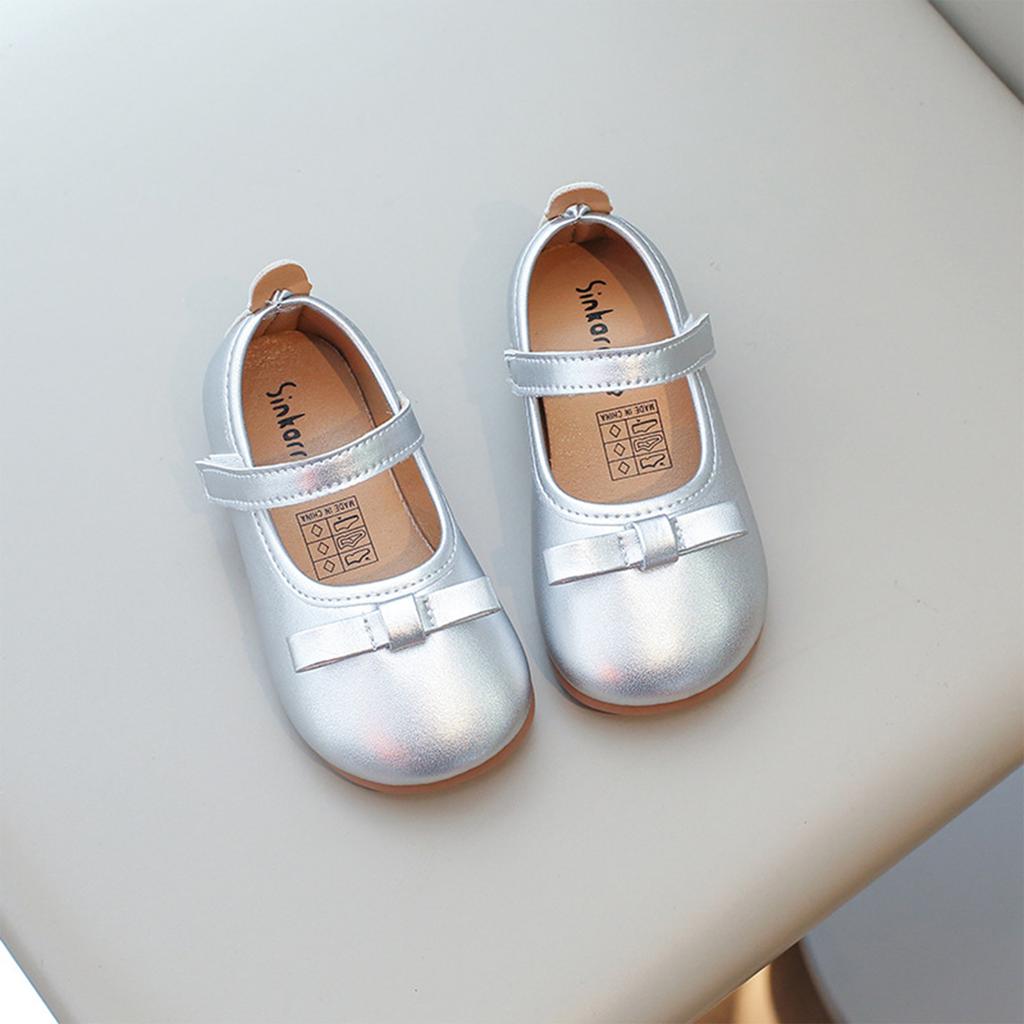 Girls Classic Bow Accent Mary Jane Dress Shoes Slip On Flat Round Toe Comfortable Casual School Ballet Shoes for Toddlers and Kids