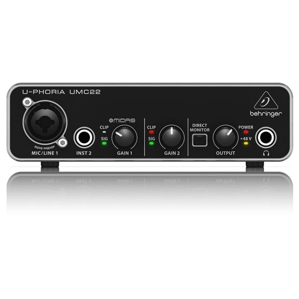 Behringer UMC22 Audiophile 2x2 USB Audio Interface with Midas Mic Preamps U-PHORIA