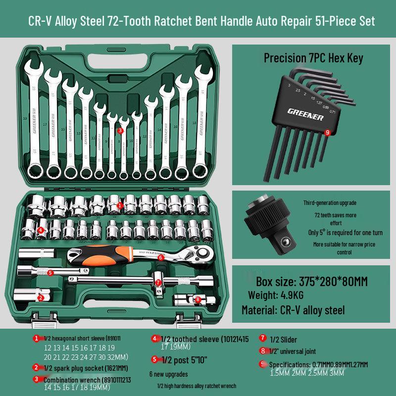Multifunctional Automotive Ratchet Socket Wrench Tool Set