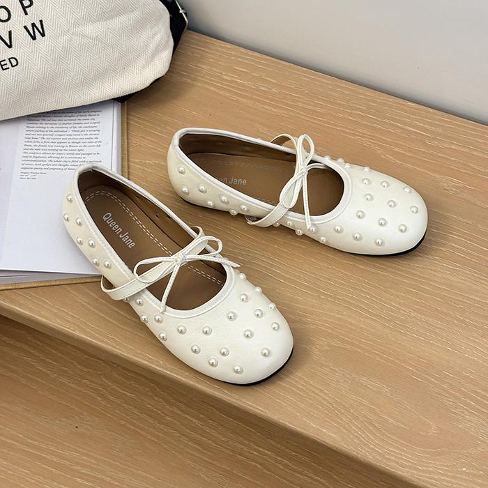 Perleťové Baleríny s Mašlí Dámské Elegantní Šaty Mary Jane Boty Jaro Podzim Jednoduché Nazouvací Zapatos De Mujer