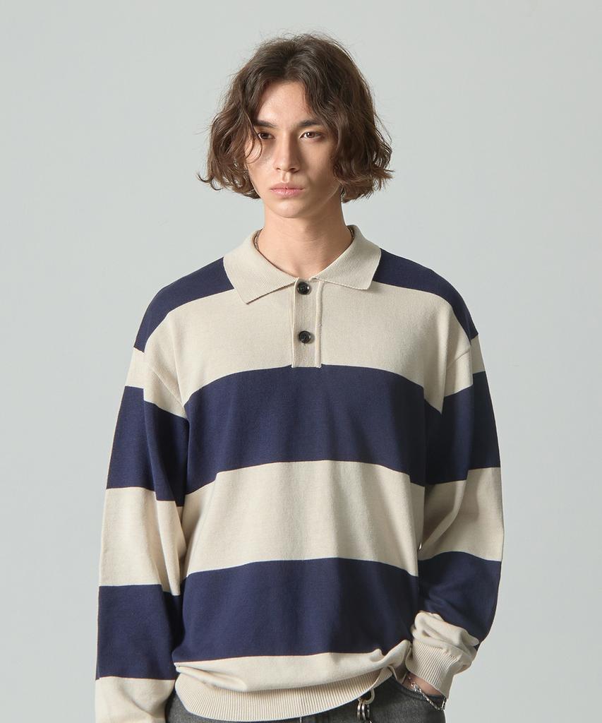 Dimiteulibeullaeg Asi Striped Rugby Long Sleeve Knit T-Shirt_Navy