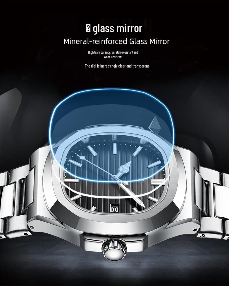 Orologio al quarzo luminoso in stile svizzero - Impermeabile, Cinturino in acciaio, Funzione calendario, Design business unisex.