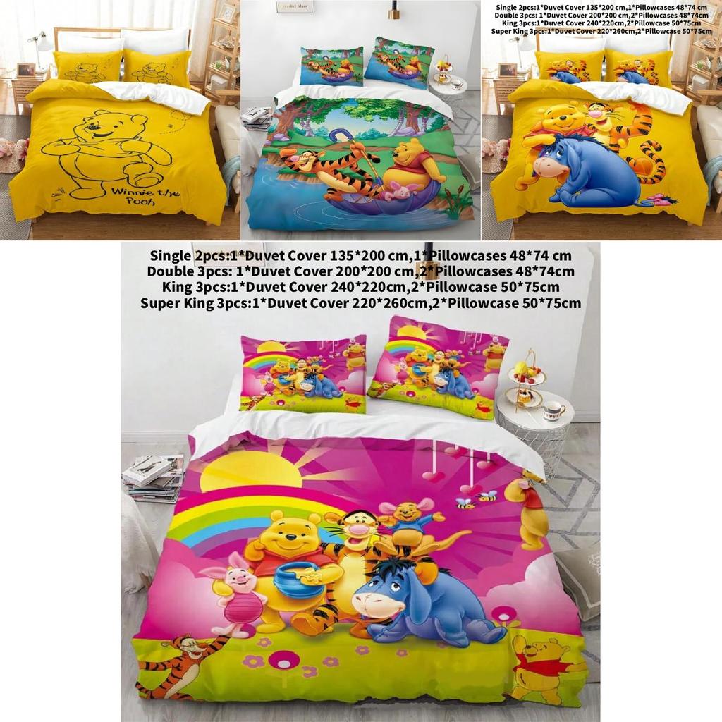 Pooh Bear Children Bedding Set With Active Dyeing For Toddler Bed Decor
